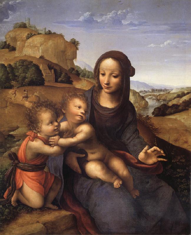 YANEZ DE LA ALMEDINA, Fernando Madonna and Child with Infant St.Fohn Germany oil painting art